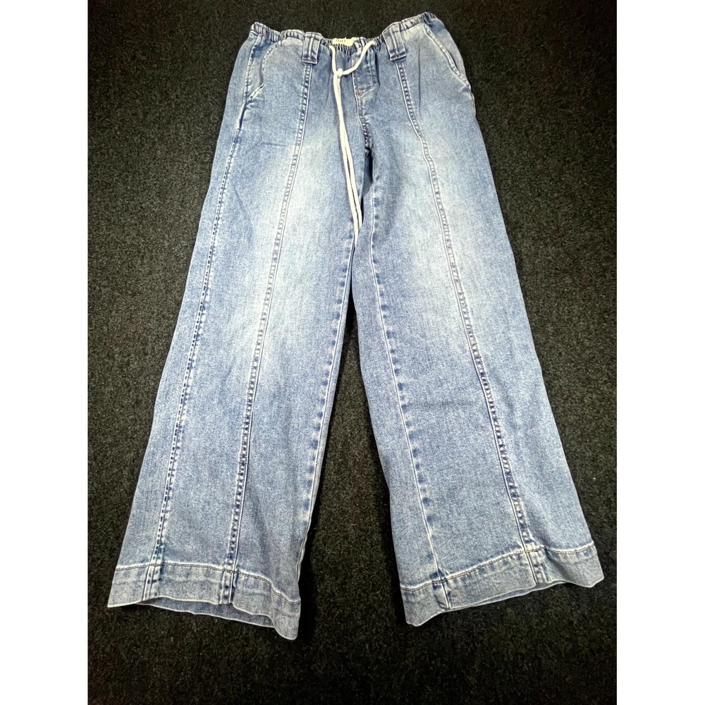 OAT New York Wide Leg Jeans Womens 0/25 Blue Denim Cotton Light Wash Drawstring